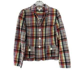 Talbots Colorful Plaid Spring Summer Button Front Jacket Blazer size 8